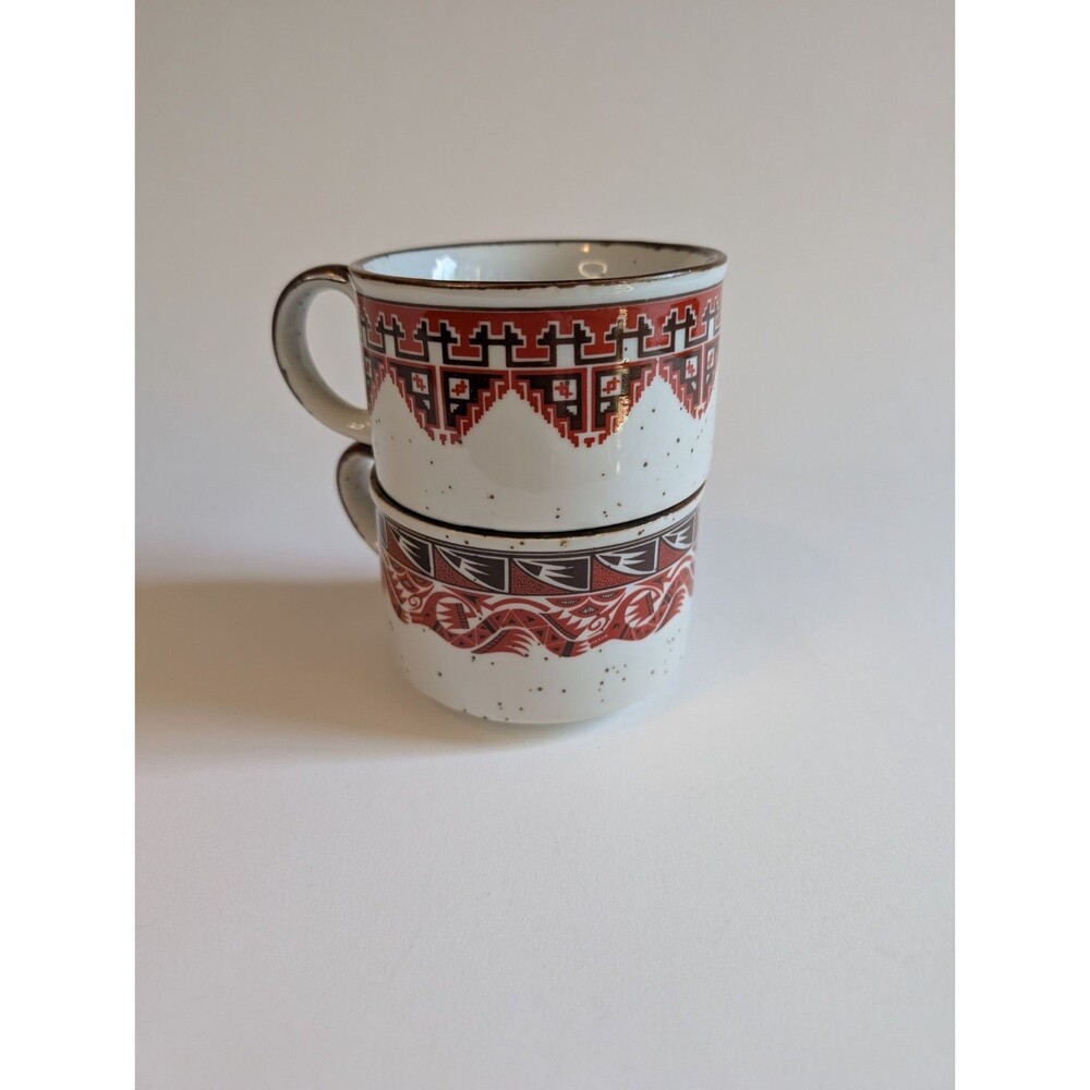 2 Otagiri Mugs Vintage 70s MCM Southwest Native Speckle Stoneware